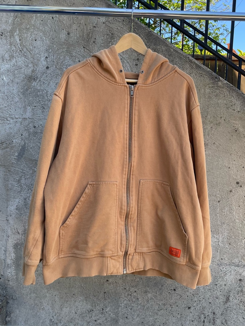 Tan/brown RVCA heavyweight waffle lined zip up hoodie size XL